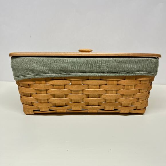 Longaberger Vanity Basket with Wood Lid Cloth Liner Plastic Liner - Picture 6 of 10